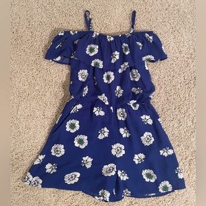 Girls blue with white flowers cold shoulder romper size 10-12